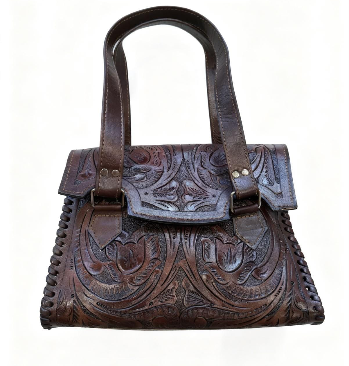 Hand-Tooled Handbag — Dark Walnut